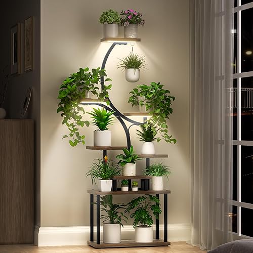Soporte para plantas de interior con luces de crecimiento, estante para plantas en forma de S