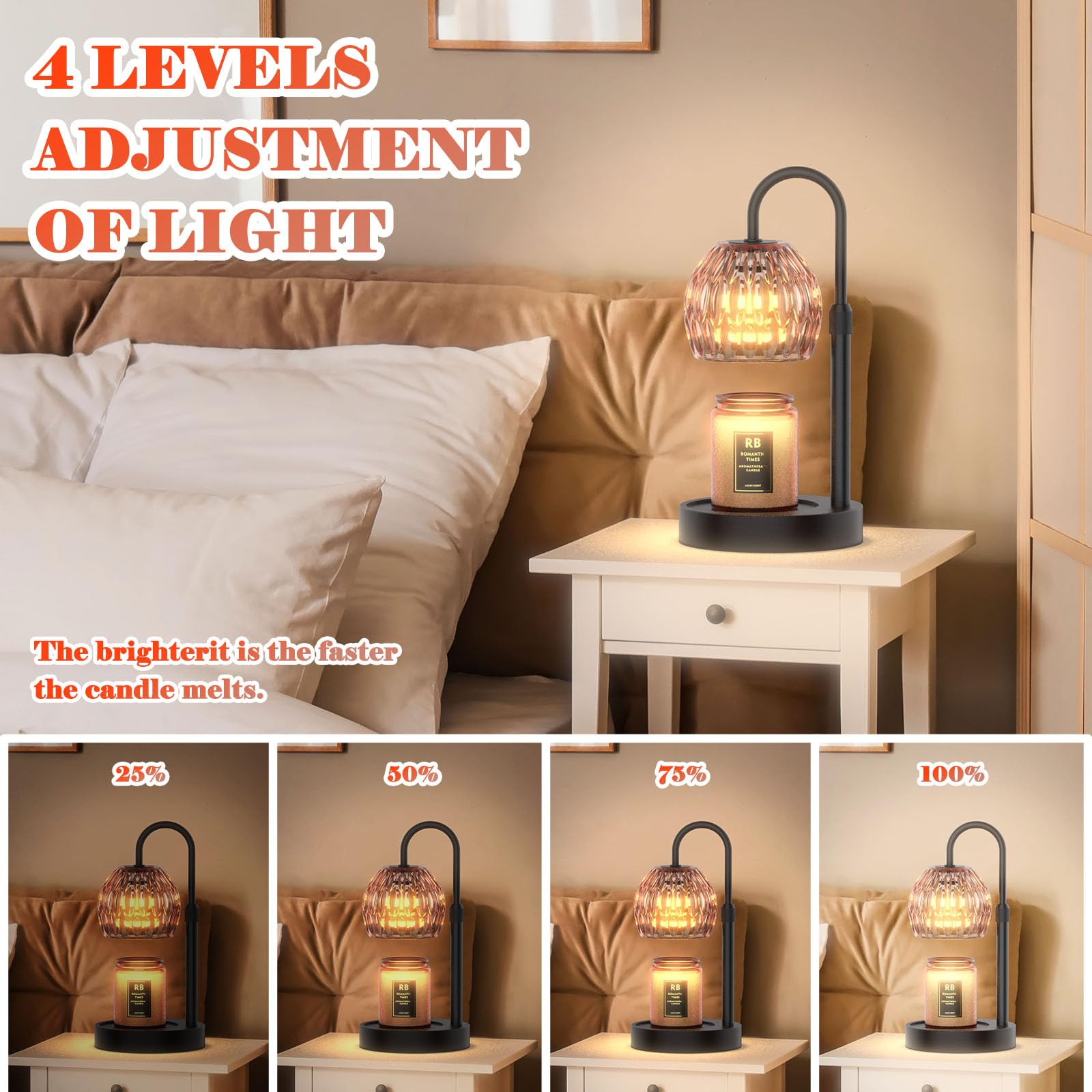 RAINBEAN Candle Warmer Lamp with Dimmer/Timer/Adjustable Height,Electric Candle Lamp Warmer for Jar Candles,Home Decor Valentines Day Gifts for Daughter/Mom/Women(Black) - Image 2