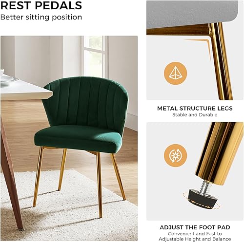 Miniatura 72 de HULALA HOME Silla de comedor de terciopelo, moderna silla de tocador pequeña con respaldo de patas de metal, elegante silla de acento copetuda sin