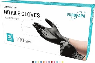 EUROPAPA® 100 x Nitrile Gloves Box Disposable Gloves, Examination Gloves, Nitrile Gloves, Powder-Free, Latex-Free, Non-Sterile, Latex-Free, Disposable Gloves (XL, Black)