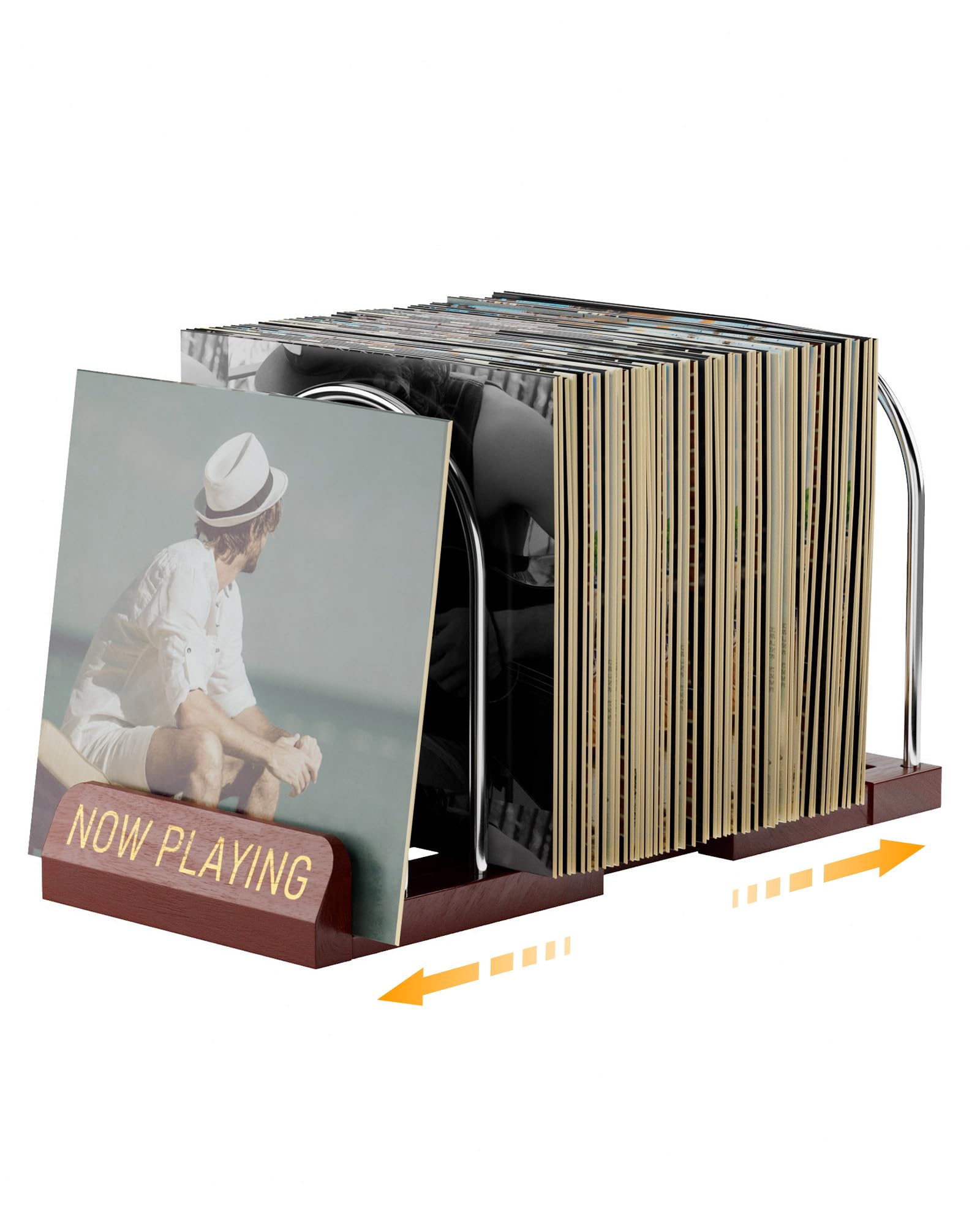 BS-VOG Vinyl Record Storage Stand, Expandable Record Holder for 30-70 LPs, Now Playing Display Rack for Albums, Wood & Metal Sturdy Vinyl Stand for Home Decor & Music Lovers