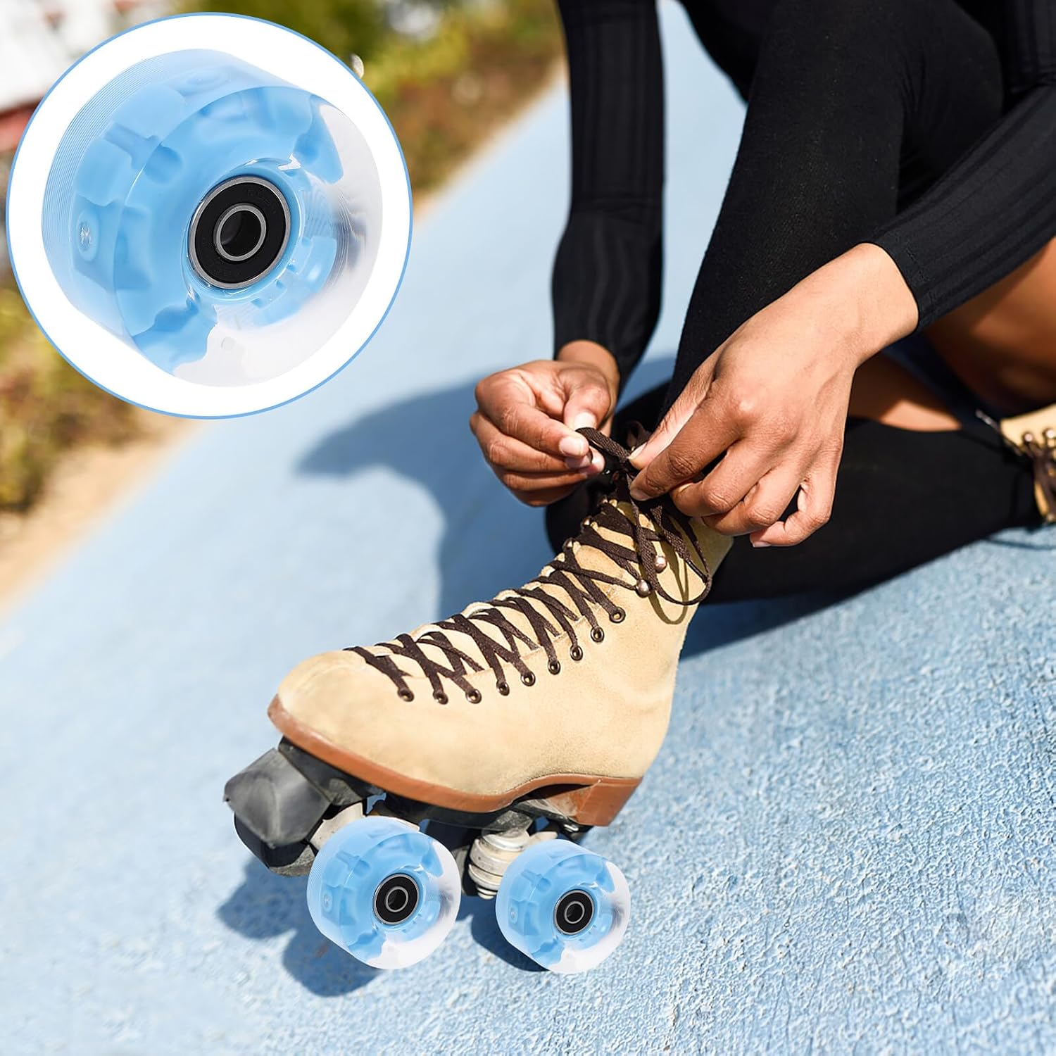 4pcs Pu Light up Roller Skate Wheels for Outdoor Double-row Skates Wear-resistant Blue Glow Wheels Accessory Set