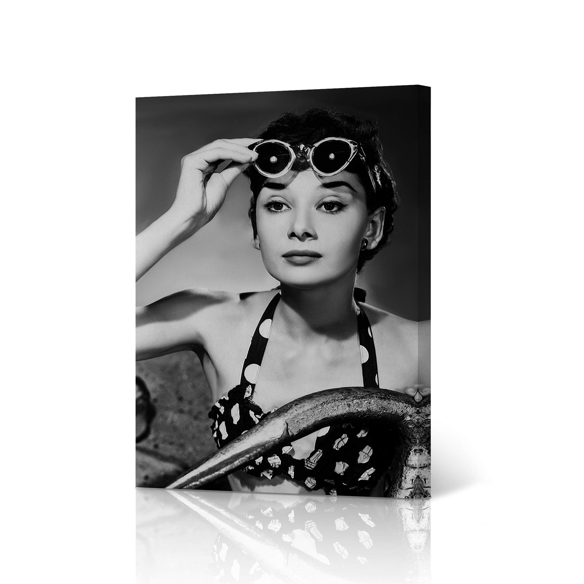 HB Art Design Audrey Hepburn Wall Art Beauty in Iconic Sunglasses Black and White Canvas Wall Art Canvas Print Wall Decor Artwork Bedroom Decor Living Room Decor Made in The USA 12x8