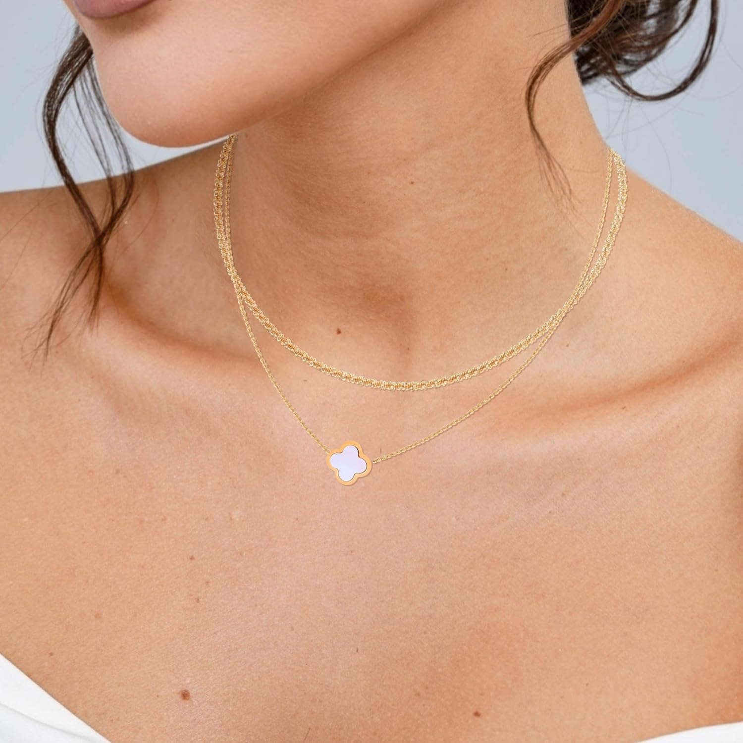 Gold Layered Necklace for Women Dainty 14K Clover Heart Butterfly Flower Small Pendant Choker Necklace, Fashion Jewelry for Women - Image 2
