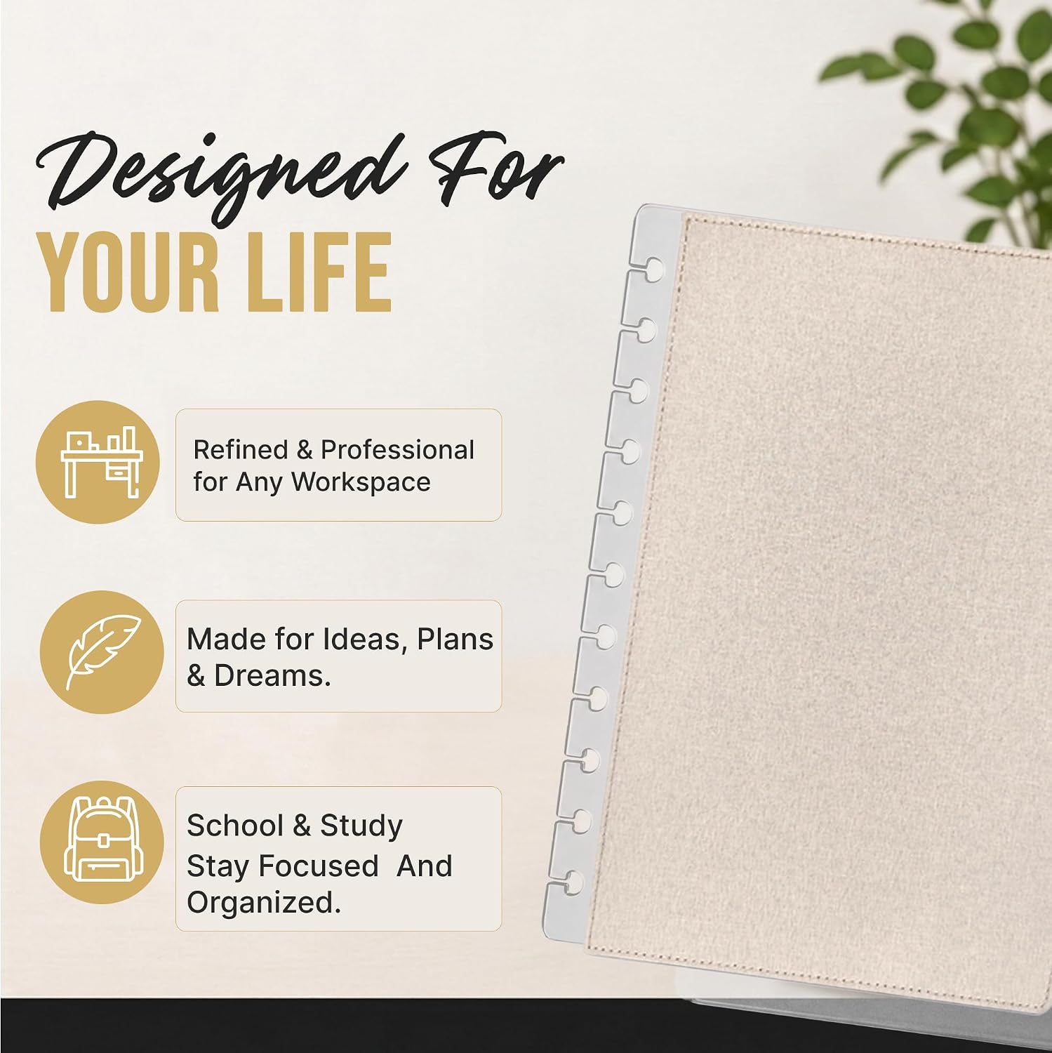 Discbound Linen Cover - Classic Size, 9-Disc, 1 Pair (Front & Back), Compatible with Circa Arc TUL and Happy Planner - Beige image 3