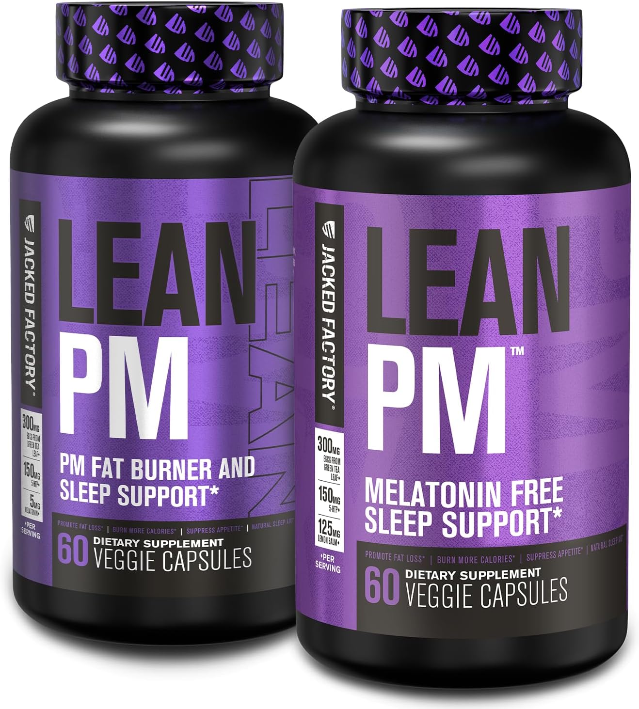 Jacked Factory Lean PM Night Time Fat Burner, Sleep Aid Supplement, & Appetite Suppressant for Men and Women with Melatonin & Melatonin-Free (120 Veggie Capsules)