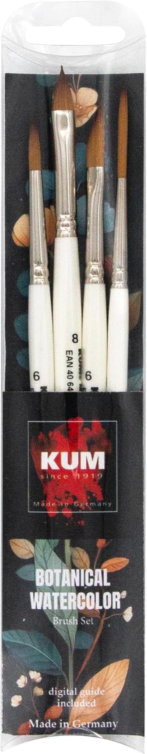 KUM 5148016 - Botanical Watercolour Brush Set, 4 Brushes for Watercolour Painting