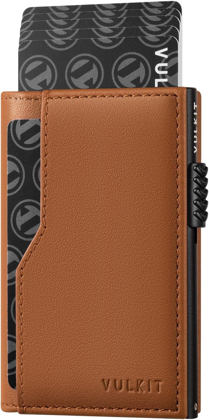 Wallet for Men - Genuine Leather Pop Up Wallet RFID Blocking Credit Card Holder, Double ID Windows, Minimalist Design with Gift Box