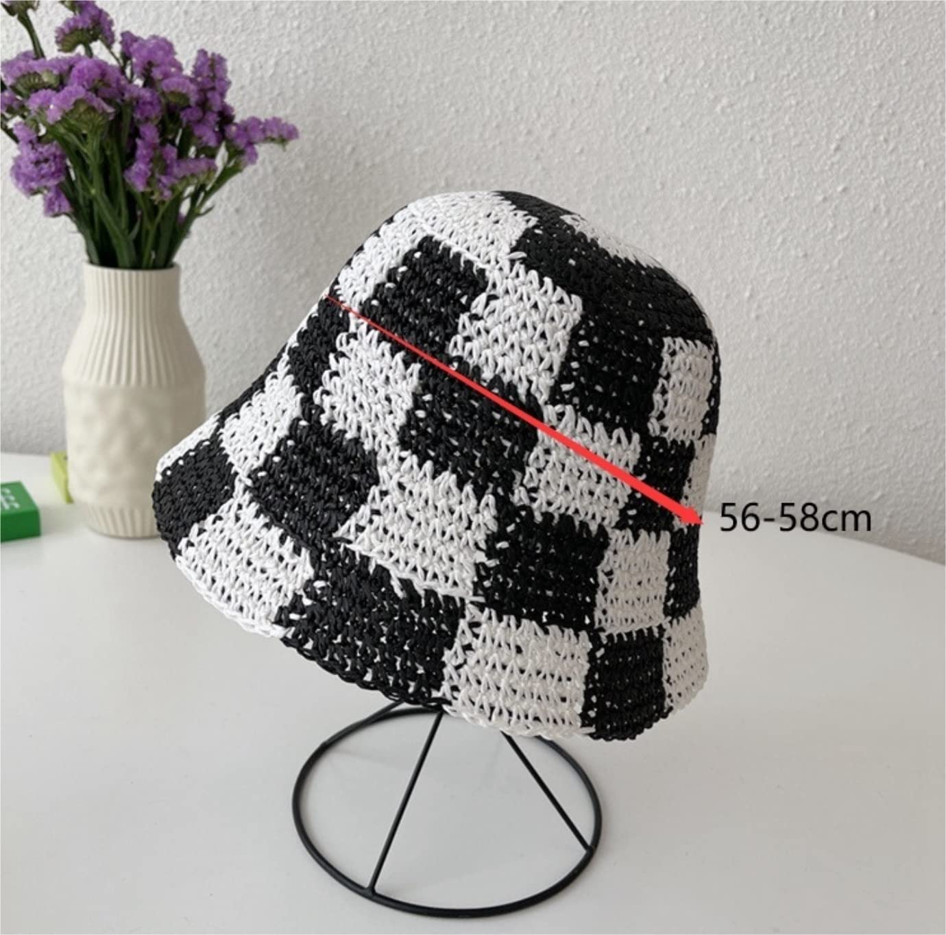 MRKU Chapeau de Plage d'été pour Femme, crocheté à la Main, à Bords Courts, Style pêcheur, en Paille ajourée.