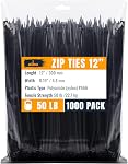 ALBO Cravates Zip Noir 12 1 cm 1000 Pack câble en plastique long est épais 0.19 C'est un poids lourd. 50 Voir lb UV Cravates en Nylon résistants pour intérieur et extérieur