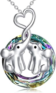 Sterling Silver Elephant Necklace with Swarovski Crystals, Elephant Jewelry Wedding Anniversary Birthday Gifts for Women Her Wife