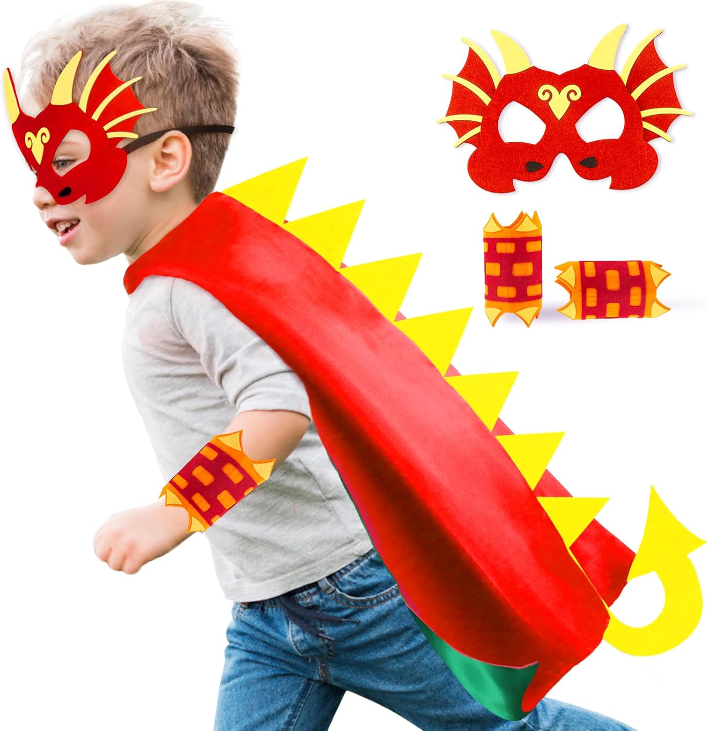 iROLEWIN Dinosaur-Costume for Kids Dragon Cape Mask as Boys Girls Dino Dress-Up Toys Christmas Birthday Gifts