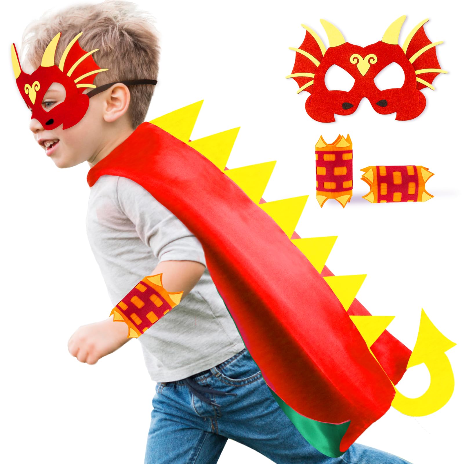 Dinosaur-Costume for Kids Dragon Cape Mask as Boys Girls Dino Dress-Up Toys Christmas Birthday Gifts