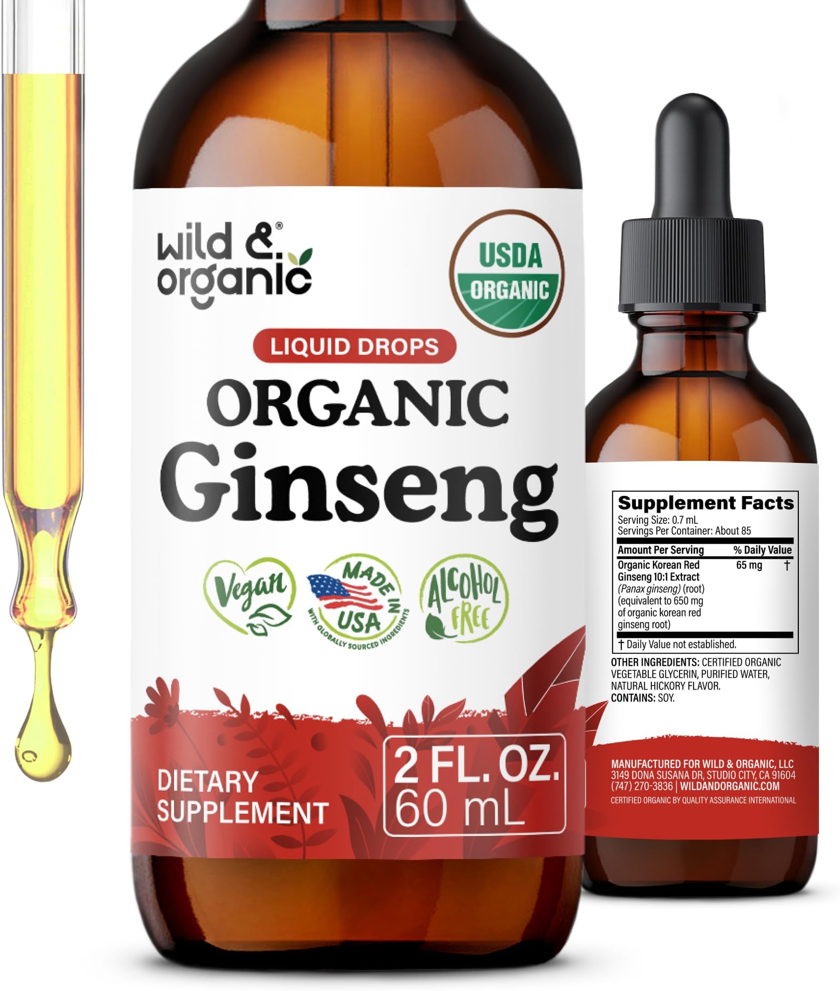 USDA Organic Korean Red Ginseng Extract Drops - Immune Support - 2 oz