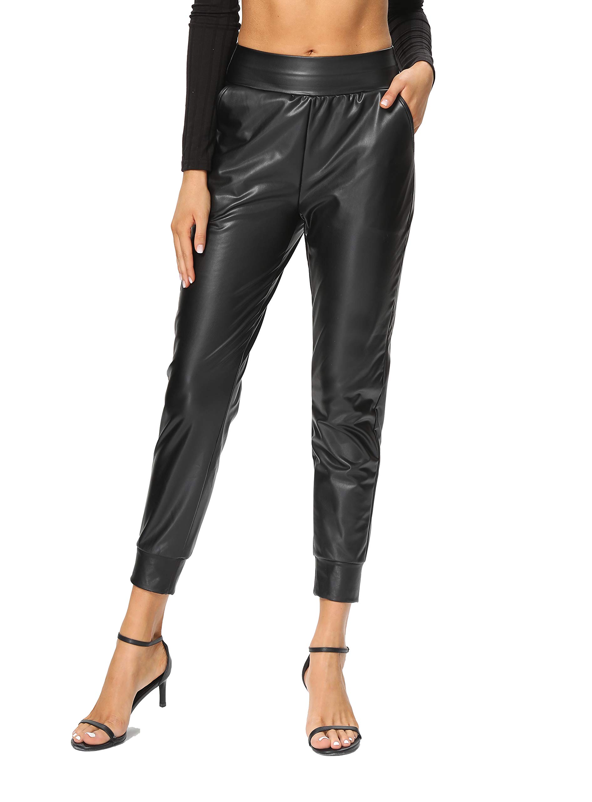V VOCNI Faux Leather Jogger Pants 