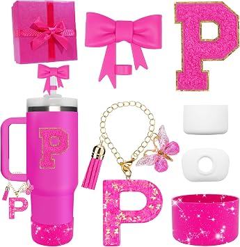 Accessories Set for Stanley Cup Accessories - Gift Box Contain Straw Topper, Sillicone Boot, Letter Stickers and Pendants,Spill Stopper Set