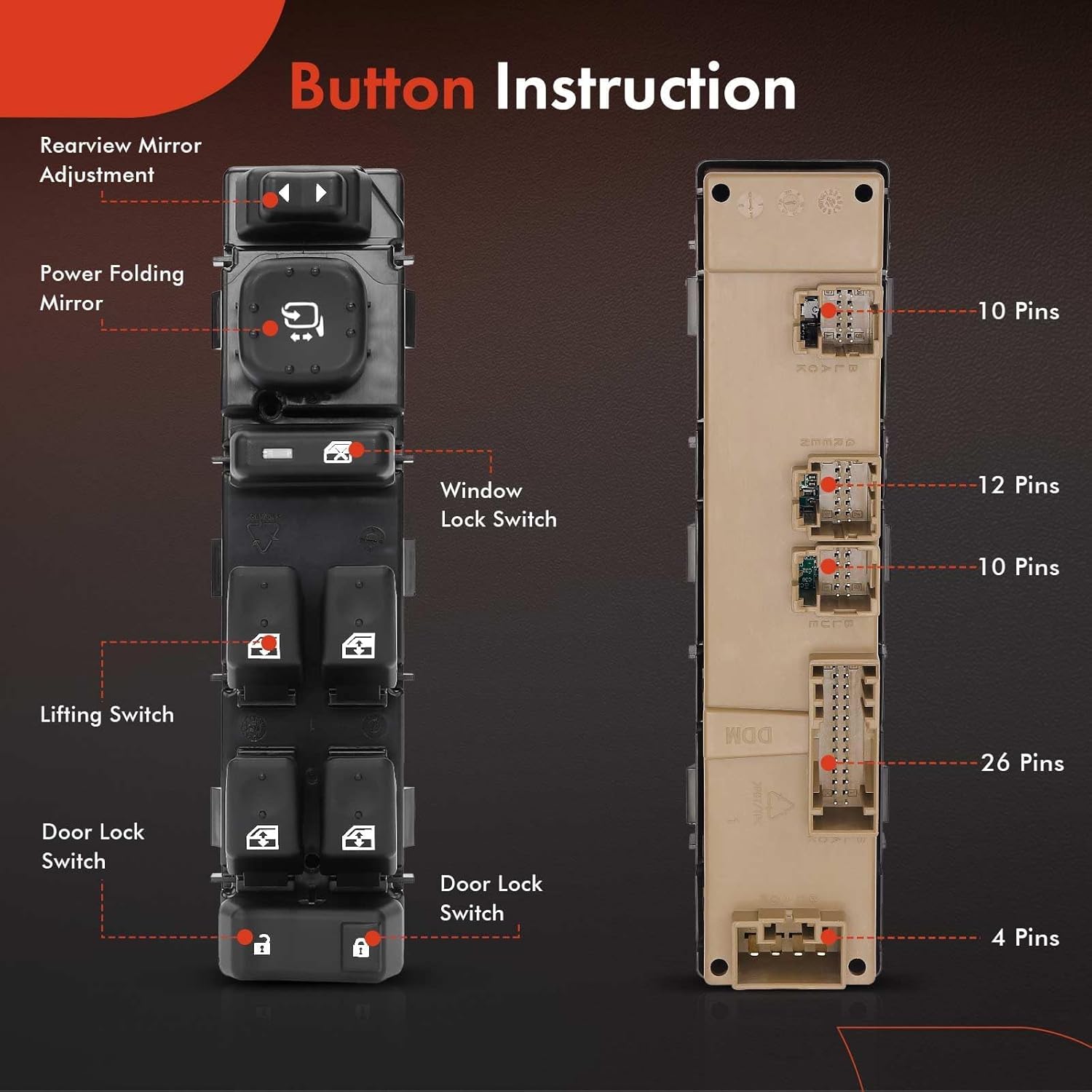 A-Premium 15883319 Driver Side Power Window Switch with Mirror Control Compatible with 2003-2006 Chevy Silverado Avalanche Suburban Tahoe GMC Sierra Yukon Cadillac Escalade Hummer H2