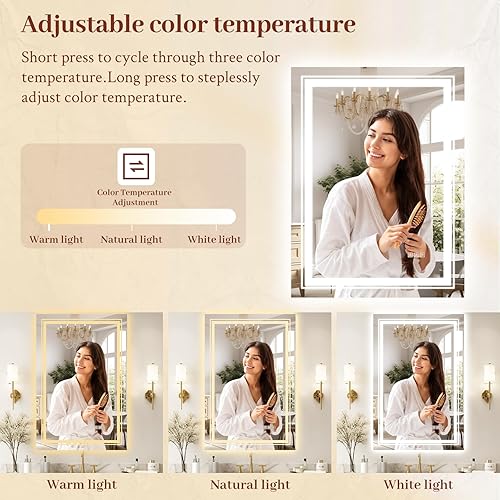 Miniatura 7 de Espejo LED de 28 x 32 pulgadas para baño con luz frontal y retroiluminada, espejos digitales para pared, antiniebla, regulable continuo, espejo