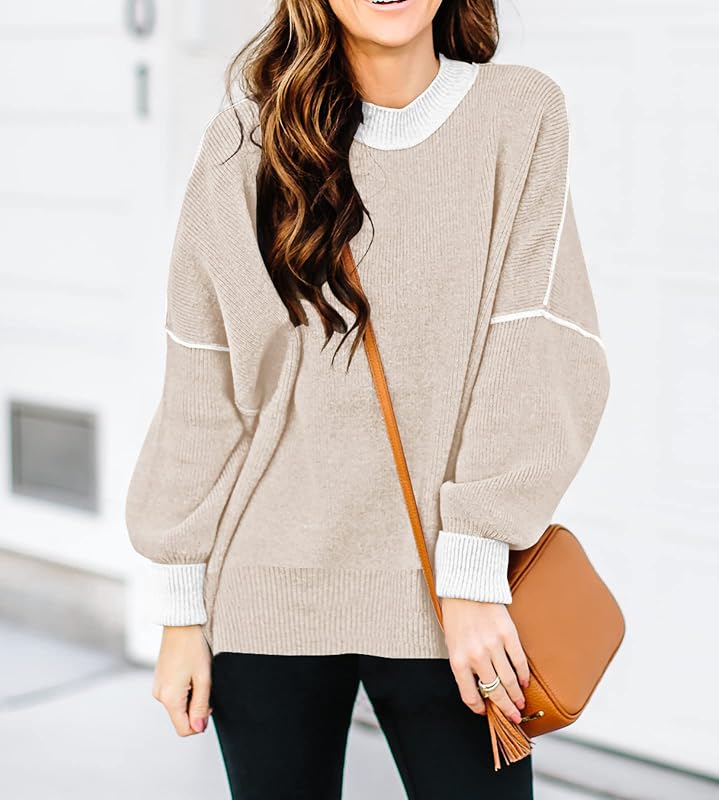 Womens Oversized Sweaters Fall 2026 Fashion Clothes Colorblock Knit Tops image 4