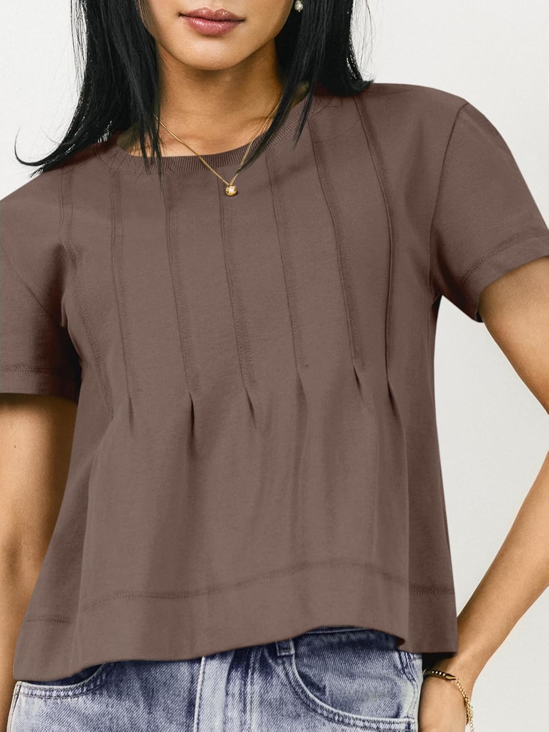 Tankaneo Womens Babydoll Tops Short Sleeve Peplum Pleated Summer T-Shirts Casual Loose Fit Flowy Tshirts 2026 - Image 3