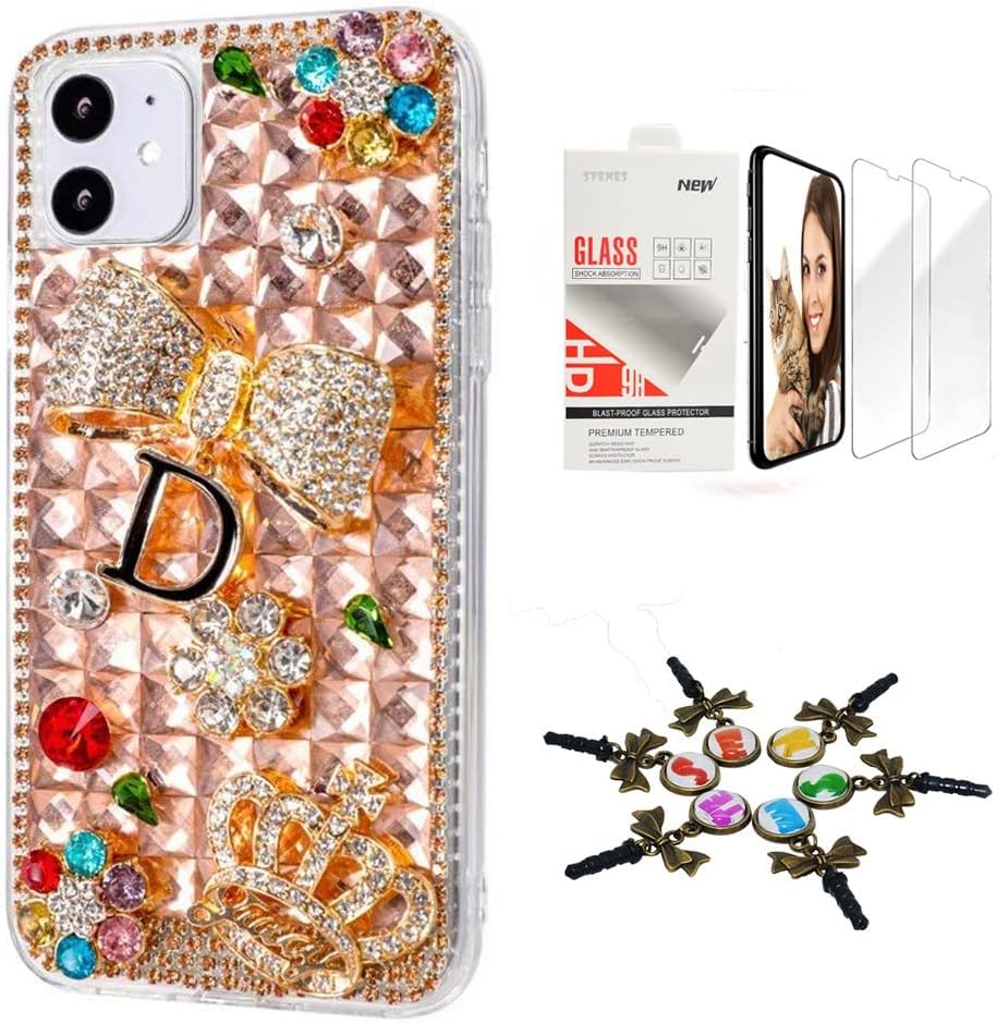 STENES Sparkle Case Compatible with iPhone 14 Plus - Stylish - 3D Handmade Bling Rose Sexy Lips Lipstick Crystal Rhinestone Glitter Design Cover Case with Screen Protector [2 Pack] - Colorful