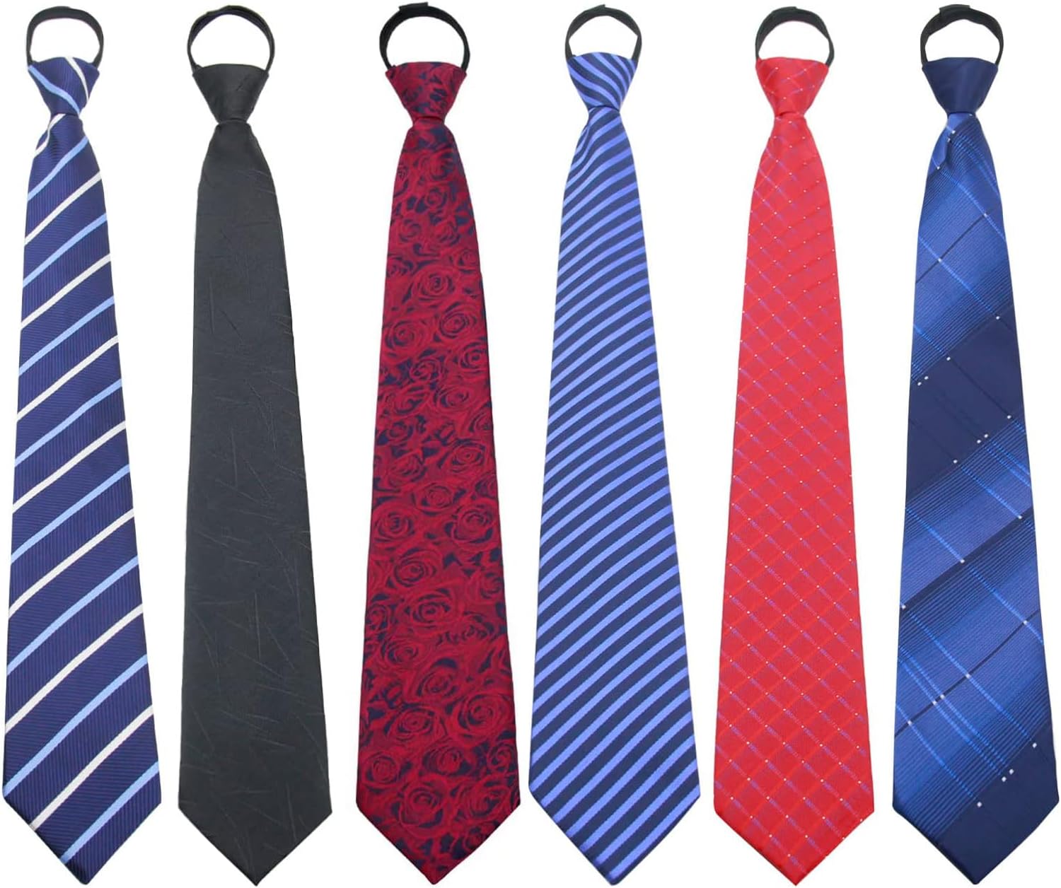 Mantieqingway Zipper Ties for Men Adjustable Men's Pretied Tie 6Pcs Stripe Necktie Zip on Tie for Wedding Office School