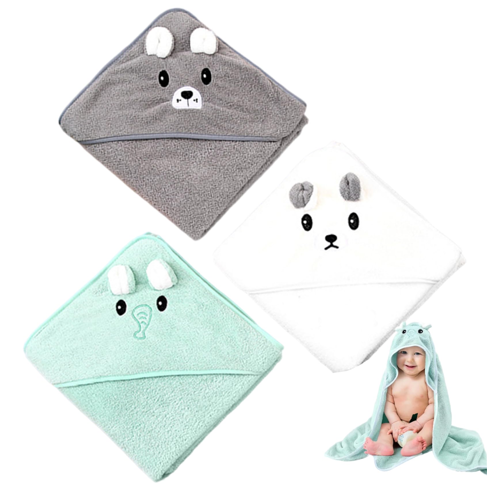 Serviette à capuche bébé douce lot de 3 pièces pour filles et garçons