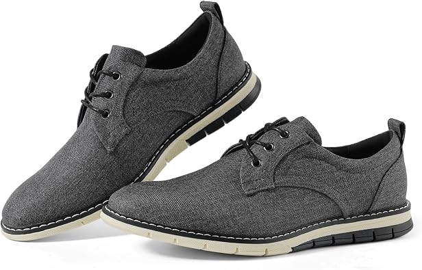 Mens Casual Dress Shoes - Comfort Canvas Casual Shoes for Men - Stylish Lace Up Derby Shoes - Dark Grey 13