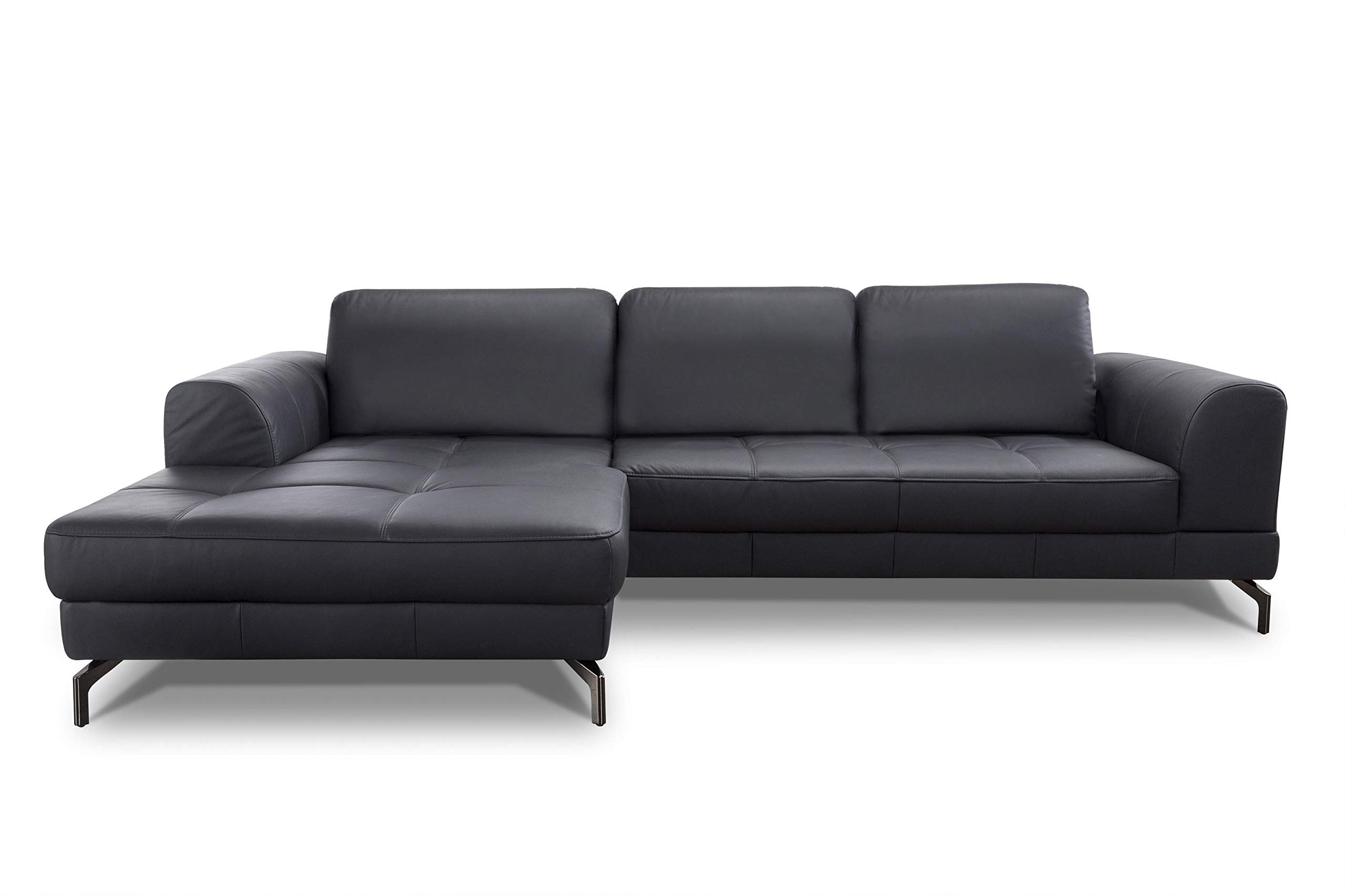 CAVADORE Ledergarnitur Benda / Großes Ecksofa mit XL-Longchair links & Federkern / Inkl. Sitztiefenverstellung / 284 x 87 x 175 / Echtleder: schwarz