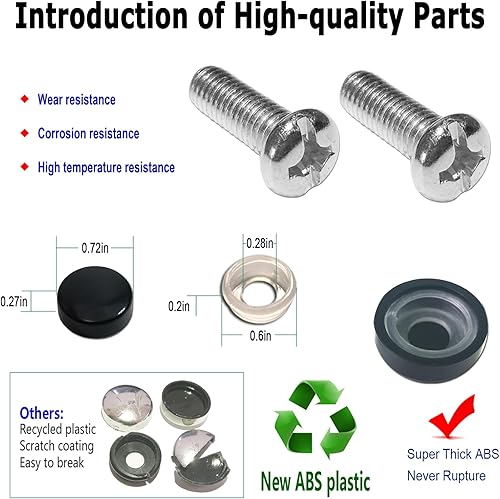 Miniatura 7 de Marcos de matrícula negro mate, marcos de aluminio delanteros y traseros para hombres y mujeres, 2 unidades de 4 agujeros delgados con accesorios de