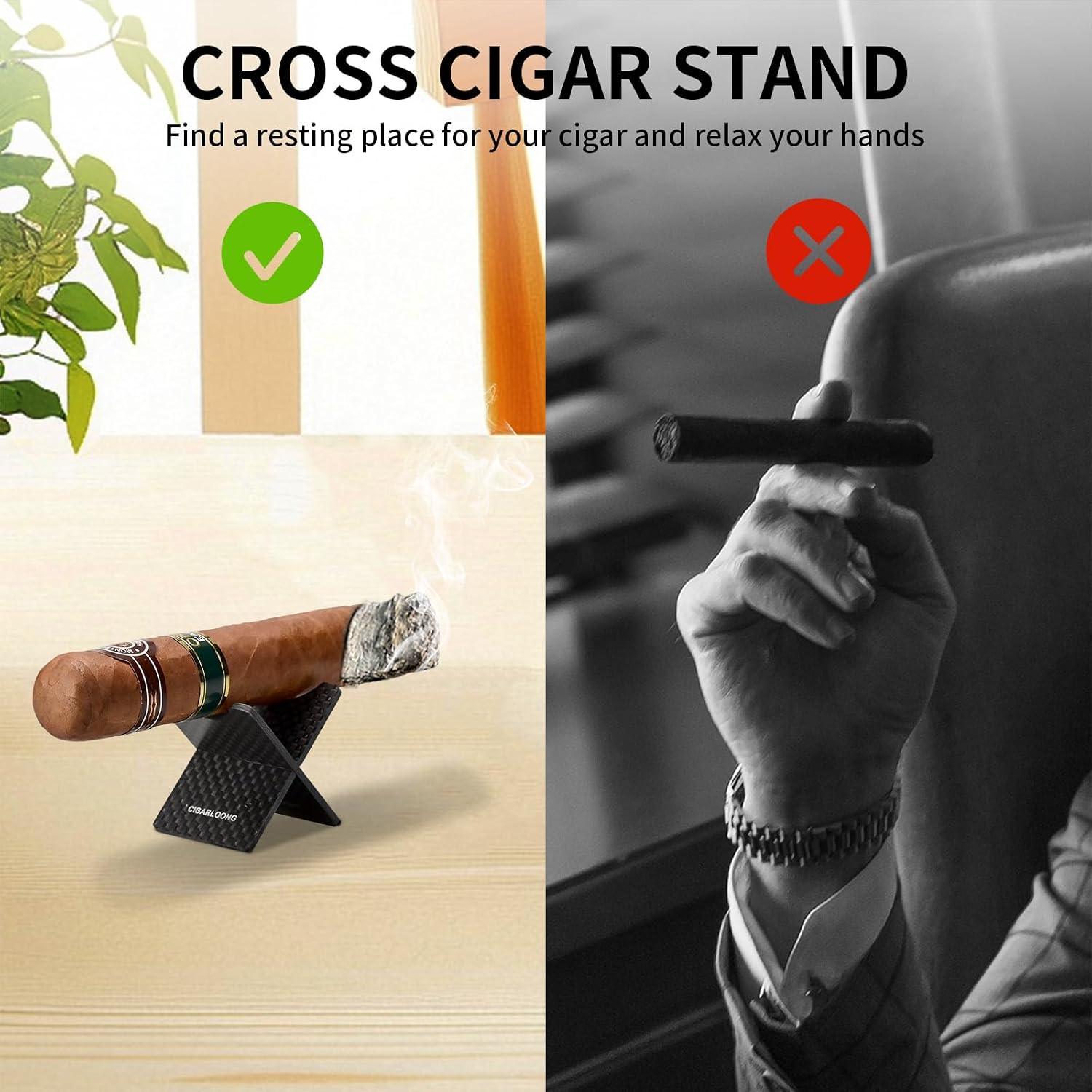 Cigar Stand Portable Carbon Fiber Durable,Cigar Travel Holder Rest for Indoors outdor with Gift Box (Black)