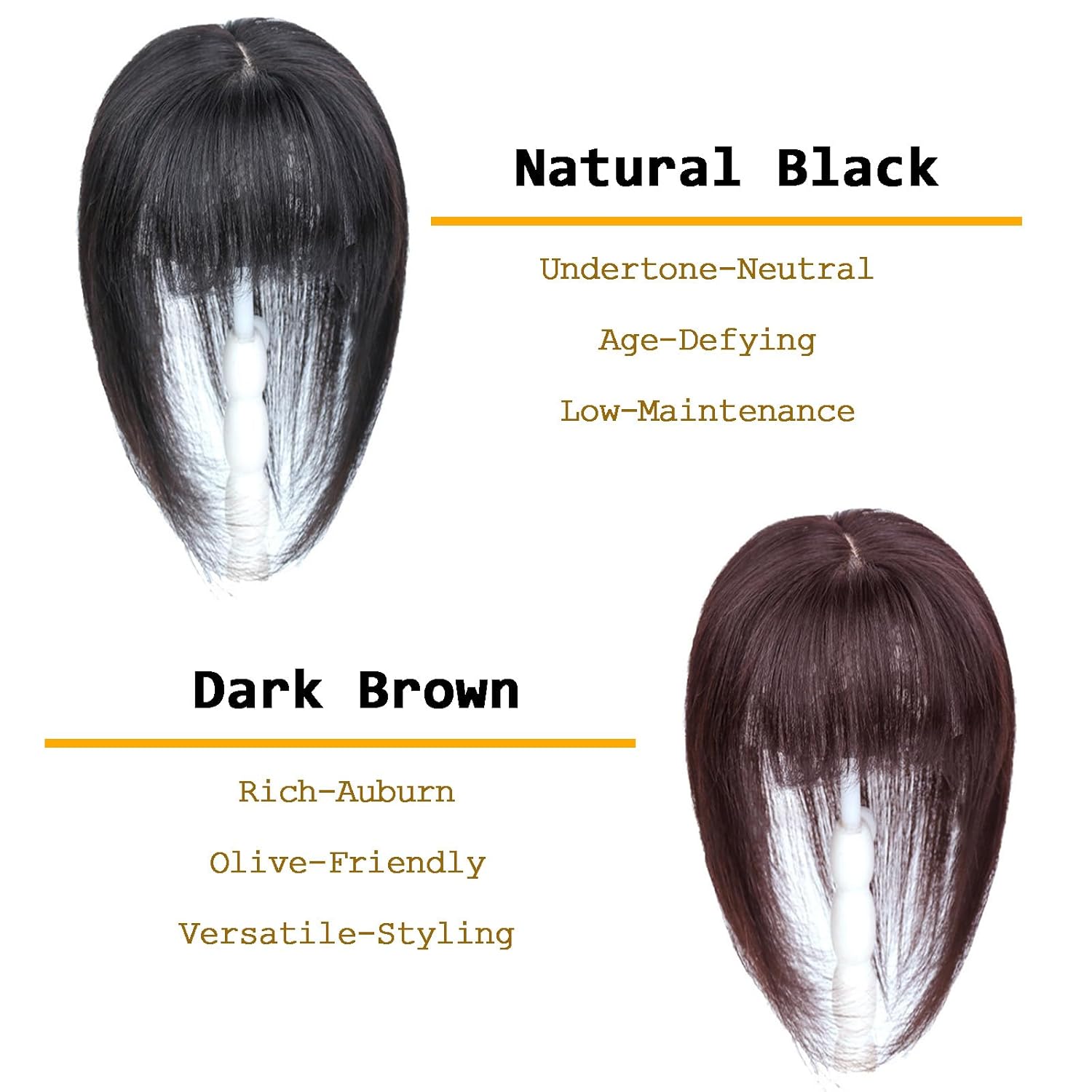 Straight Human Hair Topper with Wispy Bangs for Women with Thinning Hairs,Clip in Topper Hairpiece with T-Shaped Silk Base 4.7x5.5 Ins Natural Wiglets Hairpieces 16 Ins Dark Brown