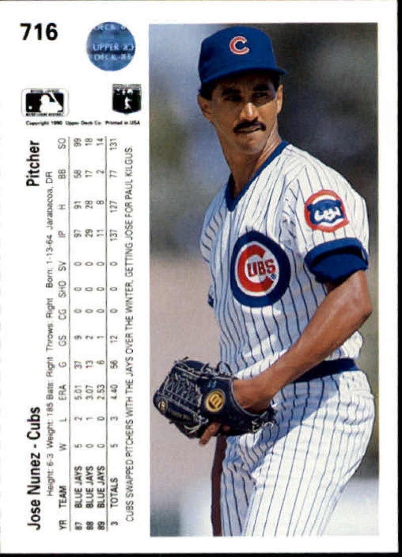 Amazon.com: Baseball MLB 1990 Upper Deck #716 Jose Nunez VG