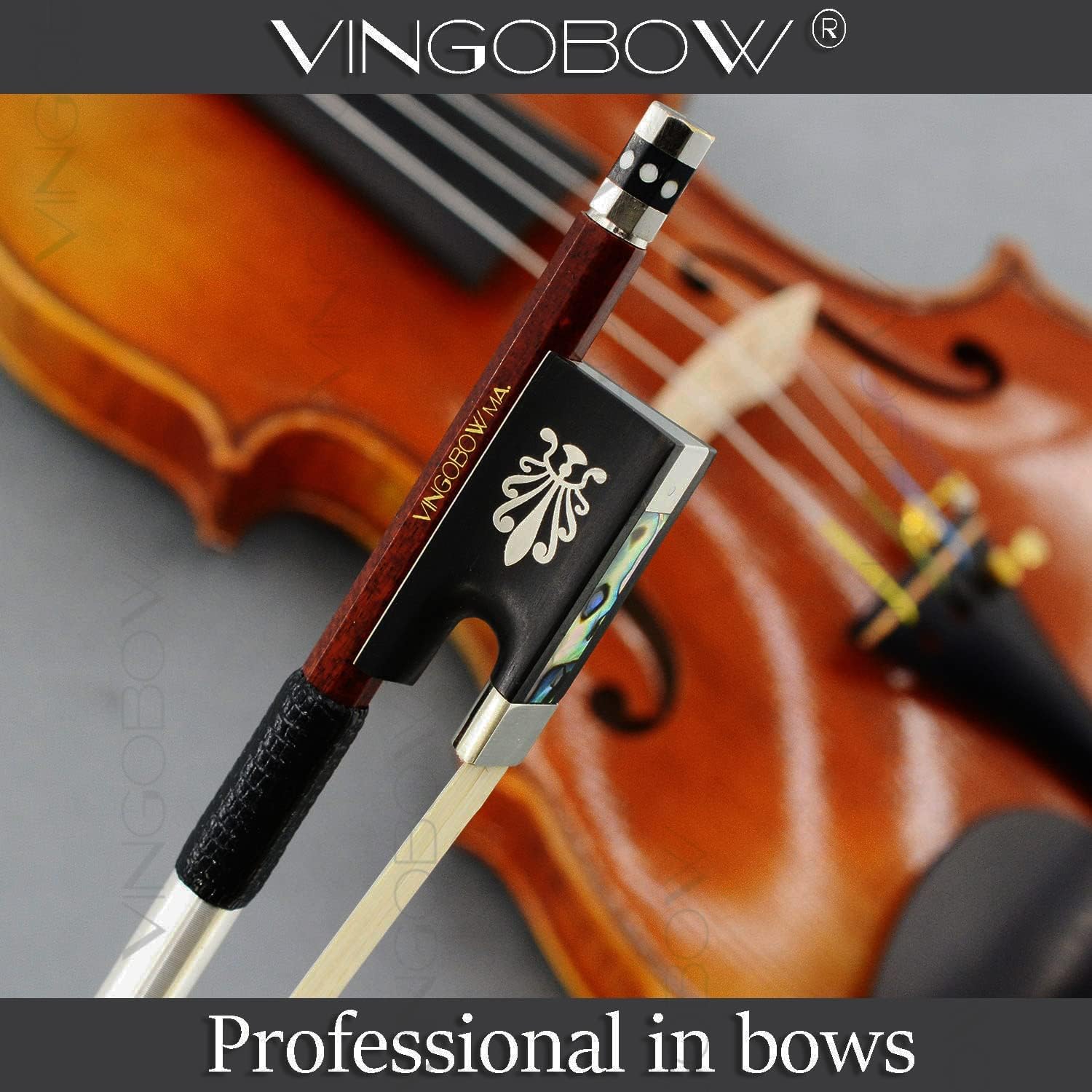 Carbon Fiber Core Hybrid Peranmbuco Skin Violin Bow 4/4 Size VINGOBOW 127V Master Level Fleur-de-lys Snakewood Frog 4 4 Full Straight Premium Natural Horse Hair for Porfessional Player …