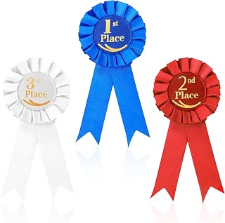 6pcs Award Ribbons 1st 2nd 3rd Place Ribbons First Place Ribbon Blue Red White Participation Ribbon Prize Badge Medals Set...