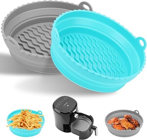 Paquete de 2 forros de silicona para freidora de aire, cesta plegable de silicona de 8 pulgadas para freidora de aire de 3 a 5 cuartos de galón de