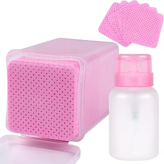200pcs Lint Free Nail Wipes, 1 Pull-Off Pump-Style Bottle, Super Absorbent Soft Non-Woven,for Fingernail Polish Remover and Eyelash Extension Wipes for Nail Art (Pink)