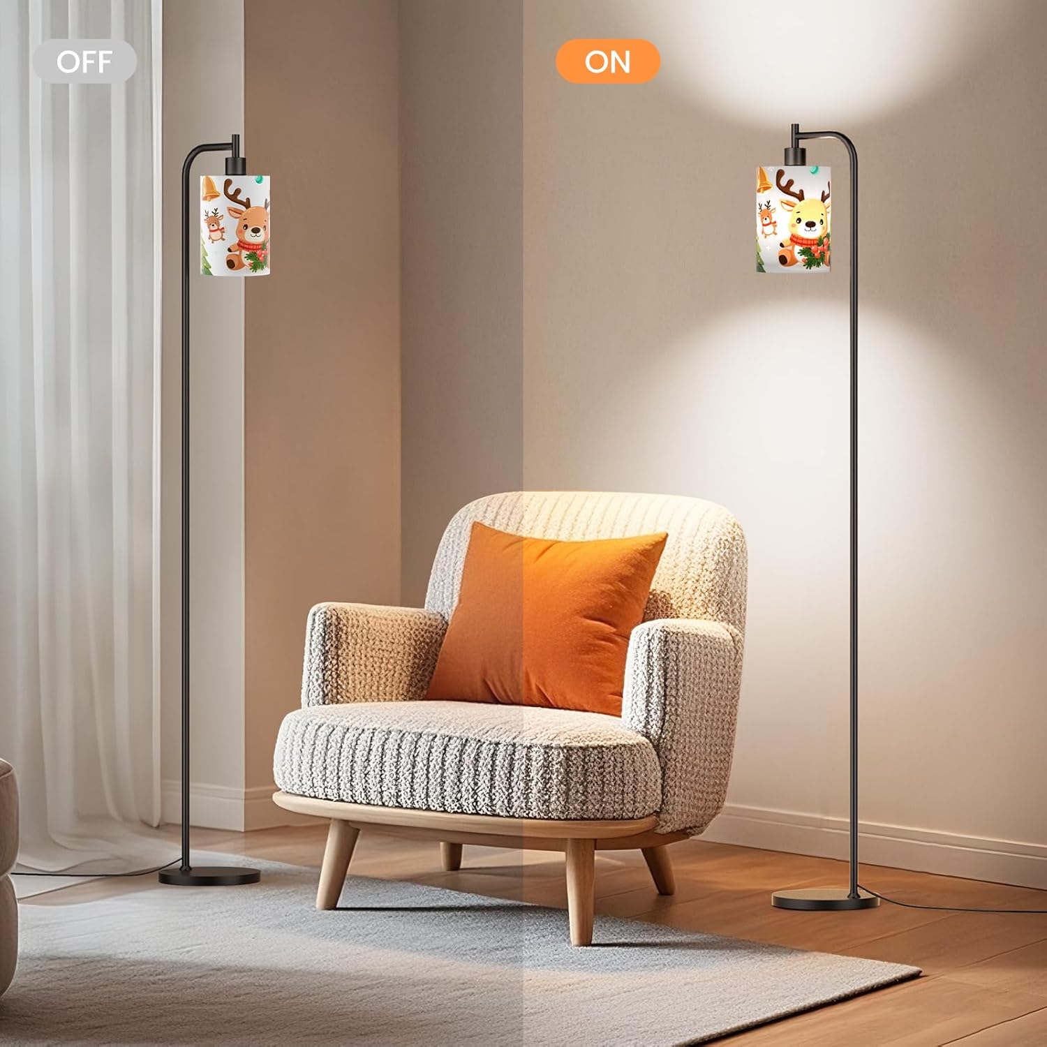 SIBRILLE Kids Floor Lamp with Linen Shade, Dimmable Tall Standing Lamp with Remote Control & 3 Color Temperatures, Modern Floor Lamps for Living Room Bedroom Kids Room, 9W LED Bulb Included
