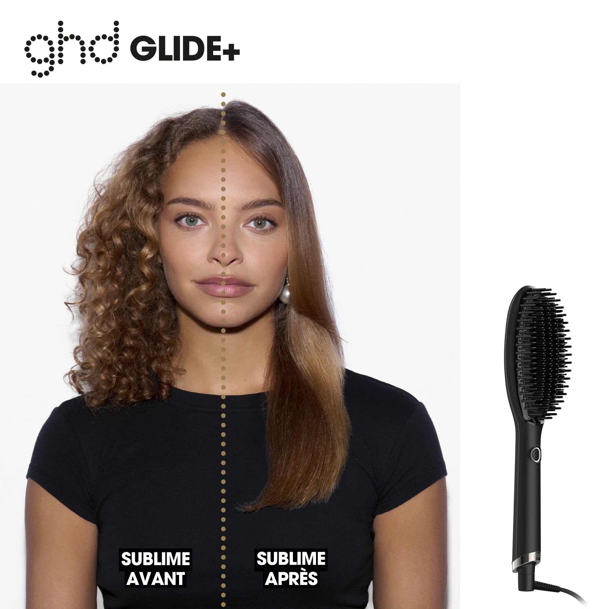 ghd - Brosse Chauffante ghd Glide+, Brosse Lissante (Noire) - Lissage Rapide, Facile, résultats sans frisottis - Sans chaleur extrême - Tous types de cheveux - S'utilise sur cheveux secs