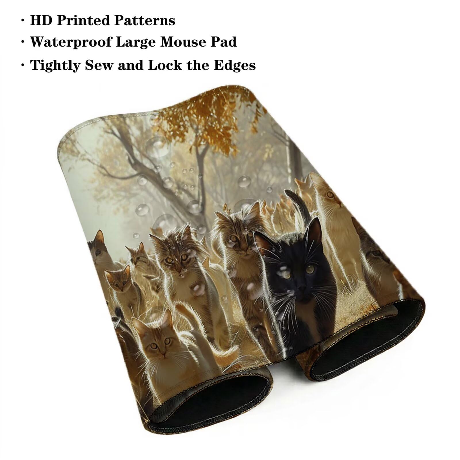 Alfombrilla Ratón XXL 1200 x 600 x 3 mm, Alfombrilla Escritorio, Bosque Grande Protector de Mesa con Base de Goma Antideslizante y Bordes Cosidos, Impermeable, para Oficina, PC, Gaming (Gato) L-x6804