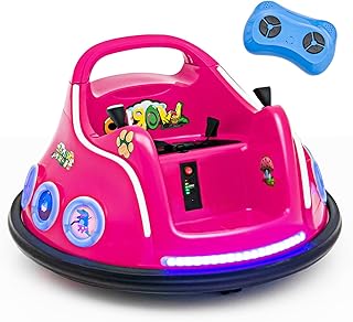 GOPLUS Voiture Électrique Enfants 1 Place 12V avec Lumière, Musique, Rotation à 360º avec Télécommande Parental, Auto-Tamponneuse Electrique pour Enfants 3-8 Ans, 73X73X43CM(Bleu) (Rose)