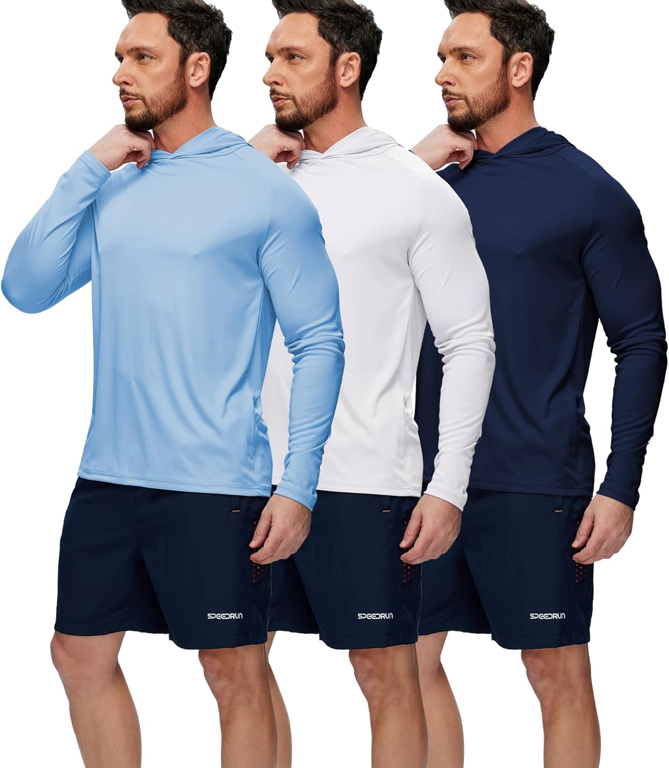 GEEK LIGHTING 3 Packs UPF 50+ Hooded Shirts Sun Protection Hoodie for Hiking Running Fishing Swim Rash Guard