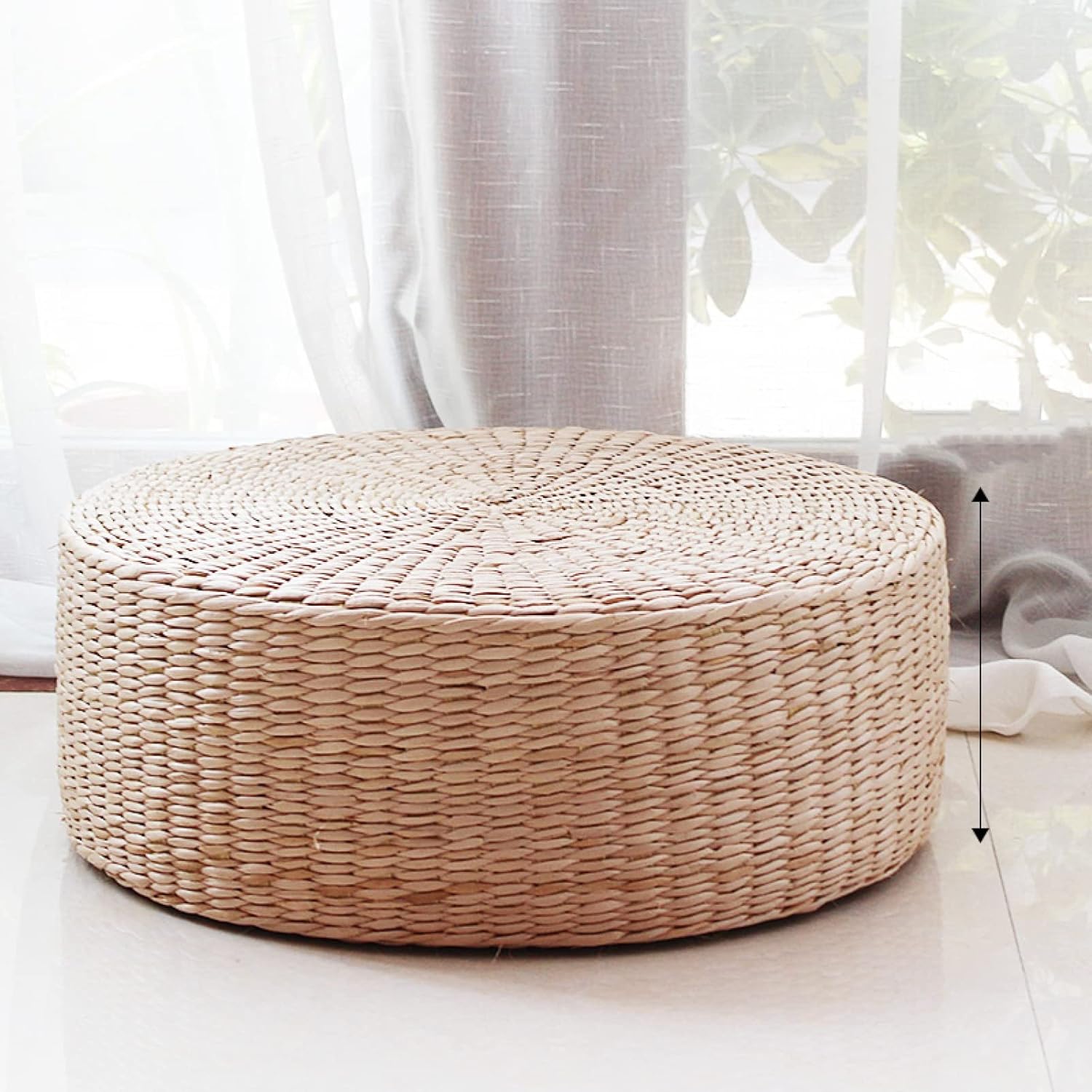 蒲草座? 天然草マット 50*30cm 布団 平伏や瞑想の丸形 畳ベイ ウィンドウクッション 通気性 手入れ簡単 高さ調整 フローリ