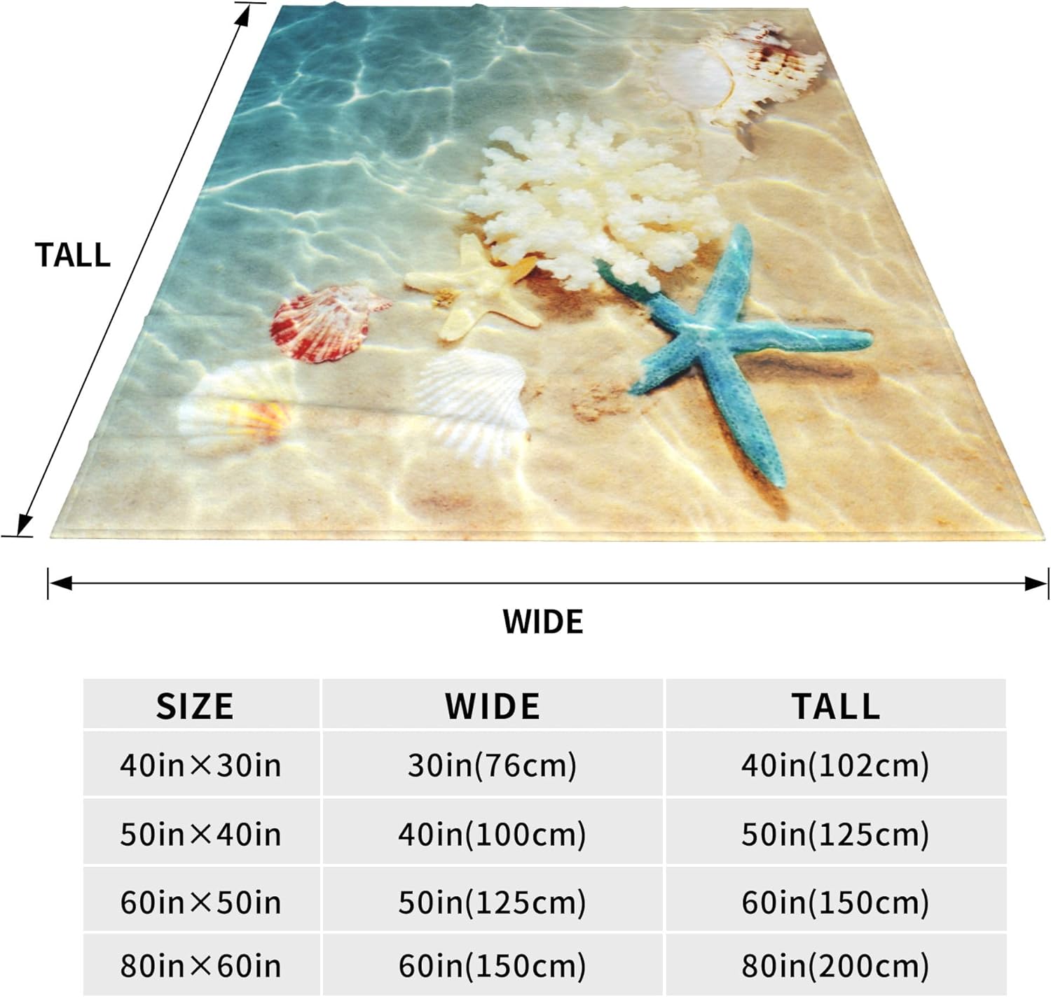 Beach Throw Blanket, Ocean Beach Theme Blanket Seashell Blankets Travel Blanket Warm Blankets for Bedroom Living Rooms Sofa Beds Office 80x60 Inch