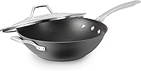 Calphalon Signature 12-Inch Hard-Anodized Nonstick Flat Bottom Wok - PFOA-Free, Oven-Safe 500°F, Metal Utensil Safe, Black