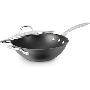 Calphalon Signature Hard-Anodized Nonstick Wok, 12", Flat-Bottom, Oven-Safe, PFOA-Free, Black