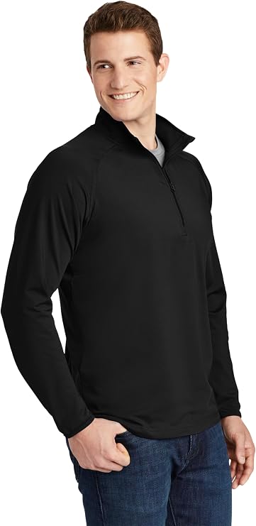 Sport-Tek Mens Sport-Wick Stretch 1/2-Zip Pullover, Black