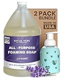 SoCal Suds & Company Organic Foaming Hand & Body Wash – Moisturizing, Natural Baby, Face & Sensitive Skin Wash Lavender 128oz + 8oz Sea Glass Foaming Glass Bottle w/Heart Silicone Sleeve