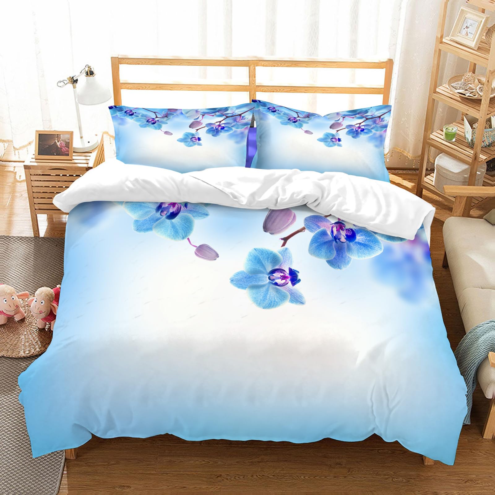 Parure de lit orchidées anti-plis en microfibres durables avec 2 taies d'oreiller