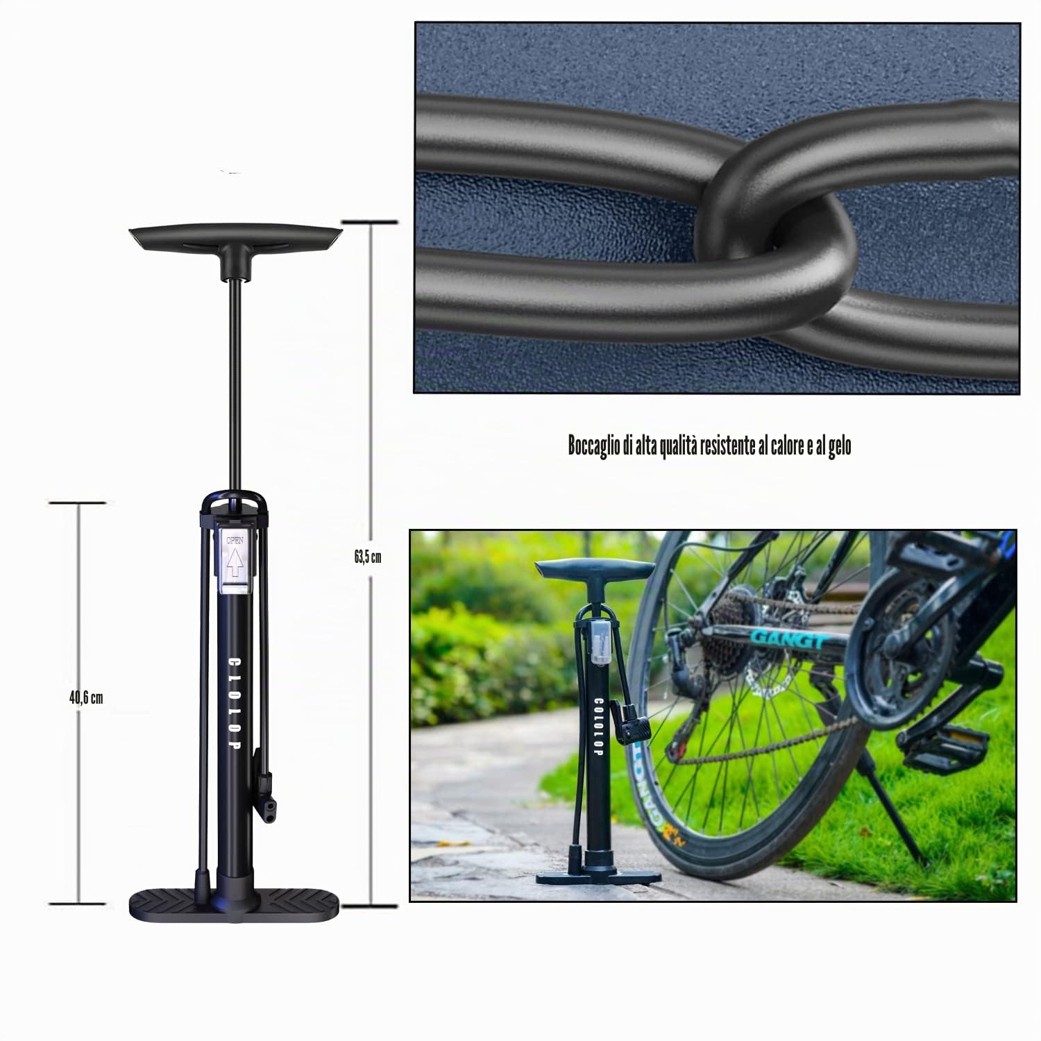 CLOLOP Pompa per Bicicletta con Manometro per Presta e Schrader MTB Bici da Corsa